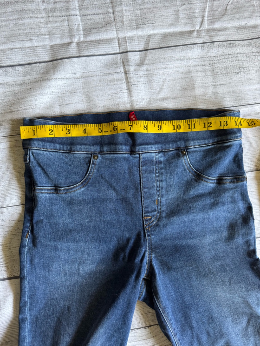 SPANX Pull-On Denim Leggings Sz M Med DarkWash Stretch Skinny Raw Hem Distressed - Picture 8 of 10